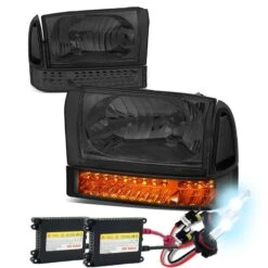 HID Combo 99-04 Ford F250/F350 Super Duty Headlight + Bumper + LED Turn Signal Light - Smoked Clear