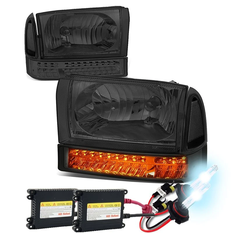 HID Combo 99-04 Ford F250/F350 Super Duty Headlight + Bumper + LED Turn Signal Light - Smoked Clear 1 HID Combo 99-04 Ford F250/F350 Super Duty Headlight + Bumper + LED Turn Signal Light - Smoked Clear