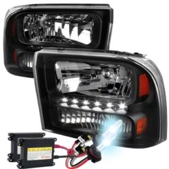 HID Combo 99-04 Ford F250 F350 Superduty LED Crystal Headlights - Black
