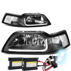 HID Combo 99-04 Ford Mustang LED DRL Bar Headlights - Black / Clear