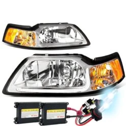 HID Combo 99-04 Ford Mustang LED DRL Bar Headlights - Chrome / Amber
