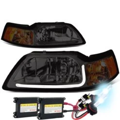 HID Combo 99-04 Ford Mustang LED DRL Bar Headlights - Smoked / Amber