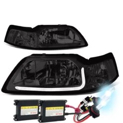 HID Combo 99-04 Ford Mustang LED DRL Bar Headlights - Smoked / Clear