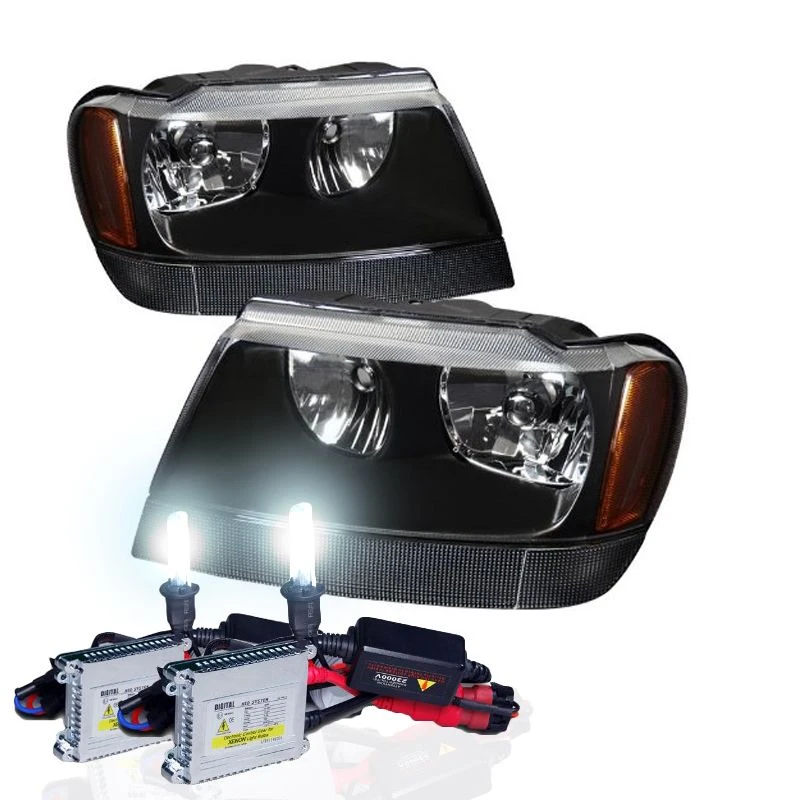 HID Combo 99-04 Jeep Grand Cherokee Crystal Replacement Headlights - Black 1 HID Combo 99-04 Jeep Grand Cherokee Crystal Replacement Headlights - Black
