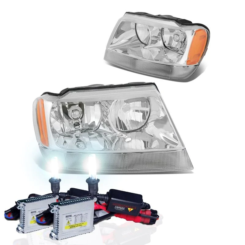 HID Combo 99-04 Jeep Grand Cherokee Crystal Replacement Headlights - Chrome 1 HID Combo 99-04 Jeep Grand Cherokee Crystal Replacement Headlights - Chrome
