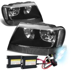 HID Combo 99-04 Jeep Grand Cherokee Replacement Crystal Headlights - Black Clear