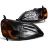 01-03 Honda CIvic EM ES JDM Style Headlights - Black Amber