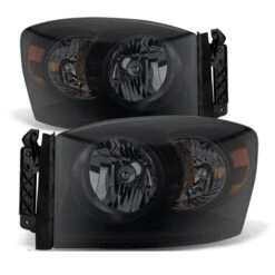 Dodge Ram 1500 06-08 / Ram 2500/3500 07-09 Amber Crystal Headlights - Black Smoked